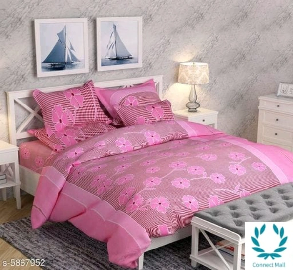 Bedsheet - Queen Size - Queen (Length Size: 90 in Width Size: 90 in Pillow Length Size: 27 in Pillow Width Size: 17 in), Pink, Poly Cotton